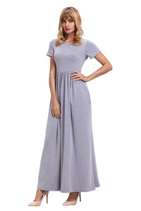 Sexy Gray Short Sleeve Ruched Waist Maxi Dress
