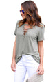 Sexy Gray Short Sleeves Lace up Slub Cotton Tee