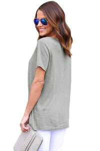 Sexy Gray Short Sleeves Lace up Slub Cotton Tee