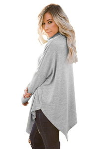 Sexy Gray Soft Faux Poncho High Neck Sweater