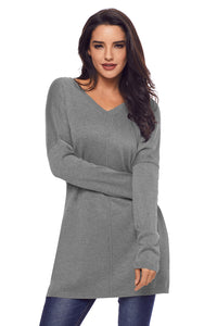 Sexy Gray Soft V Neck Sweater