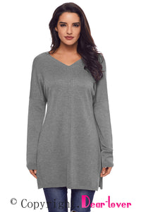 Sexy Gray Soft V Neck Sweater