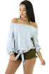 Sexy Gray Stylish Long Sleeve Off-shoulder Bow Top