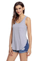 Sexy Gray Summer Side Slits Tank Top with Pocket