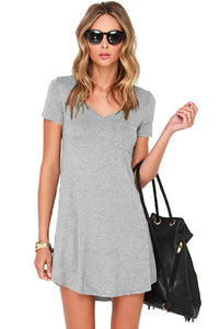 Sexy Gray Trendy Sweetheart Neck Pocket Shirt Dress