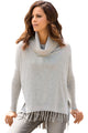 Sexy Gray Turtleneck Fringe Hemline Tunic Sweater