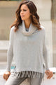 Sexy Gray Turtleneck Fringe Hemline Tunic Sweater