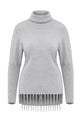 Sexy Gray Turtleneck Fringe Hemline Tunic Sweater