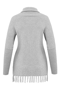 Sexy Gray Turtleneck Fringe Hemline Tunic Sweater
