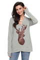 Sexy Gray Women's Sequin Christmas Reindeer Top