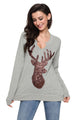 Sexy Gray Women's Sequin Christmas Reindeer Top