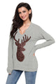 Sexy Gray Women's Sequin Christmas Reindeer Top