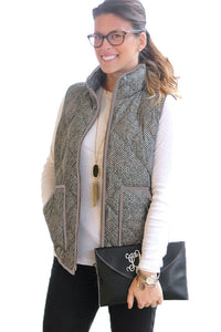 Sexy Gray Zipped Quilted Vest with Coffee Frame