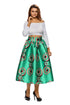 Sexy Green African Print A-line Pleated Midi Skirt