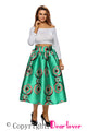 Sexy Green African Print A-line Pleated Midi Skirt