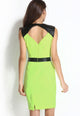 Sexy Green Black V Neck-line Bodycon Dress With Waterfall Details