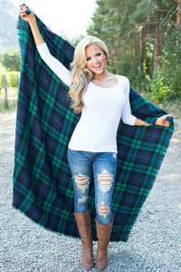 Sexy Green Blue Plaid Oversized Square Scarf