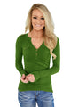 Sexy Green Button Long Sleeve Top with Pockets