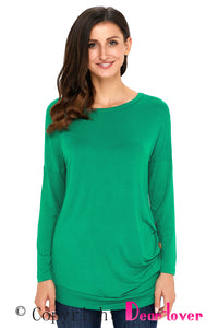 Sexy Green Buttoned Side Long Sleeve Spring Autumn Womens Top