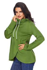 Sexy Green Casual Asymmetric Hem Pullover Hoodie