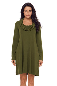 Sexy Green Cowl Neck Long Sleeve Casual Loose Swing Dress