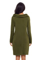 Sexy Green Cowl Neck Long Sleeve Casual Loose Swing Dress