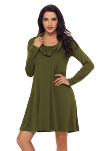 Sexy Green Cowl Neck Long Sleeve Casual Loose Swing Dress