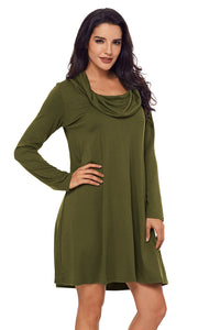 Sexy Green Cowl Neck Long Sleeve Casual Loose Swing Dress