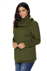 Sexy Green Cozy Cowl Neck Long Sleeve Sweater