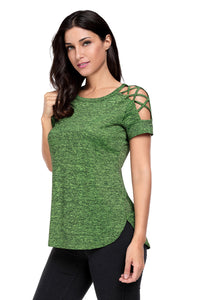 Sexy Green Crisscross Detail Short Sleeve T-shirt