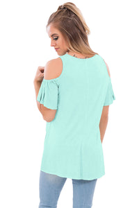 Sexy Green Crisscross Front Cold Shoulder Ruffle Sleeve Top