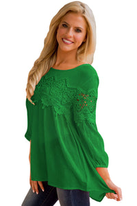 Sexy Green Crochet Detail Long Sleeve Babydoll Top