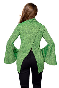 Sexy Green Flared Bell Sleeve Knit Blouse