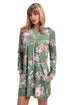 Sexy Green Floral Print Drawstring Hoodie Dress