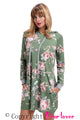 Sexy Green Floral Print Drawstring Hoodie Dress