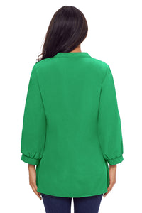 Sexy Green Lace and Pleated Detail Button up Blouse