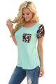 Sexy Green Leopard Print Spliced Women T-shirt