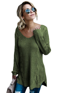 Sexy Green Modern Lady Cable Knit Sweater