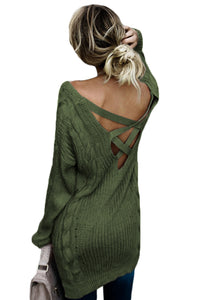 Sexy Green Modern Lady Cable Knit Sweater