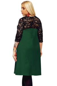 Sexy Green O Neck Lace Splice Plus Size Dress