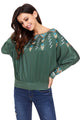 Sexy Green Printed Batwing Sleeve Skew Neck Blouse