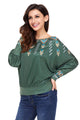 Sexy Green Printed Batwing Sleeve Skew Neck Blouse