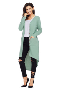 Sexy Green Ribbed Hi Low Long Cardigan with Pockets