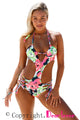 Sexy Green Rosy Floral All Over Strappy Crisscross Cut out Monokini