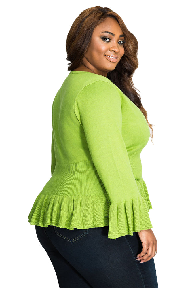 Sexy Green Ruffle Hem V Neck Plus Size Cardigan – SEXY AFFORDABLE CLOTHING