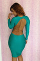 Sexy Green Scoop out Back Sexy Sleeved Bodycon Dress