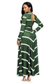 Sexy Green Striped V Neck Long Sleeve Maxi Dress