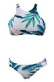 Sexy Green Tropical Leaf Print High Neck Tankini Bathing Suit