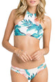 Sexy Green Tropical Leaf Print High Neck Tankini Bathing Suit