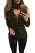 Sexy Green Turtleneck Lace Up Grommet V Plunge Sweater